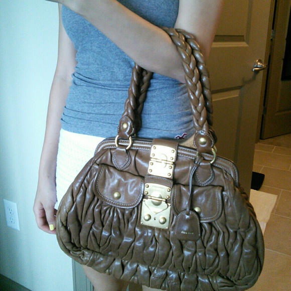 Miu miu brown/tan metalasse handbag