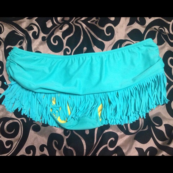 Jessica Simpson fringe skirt bikini bottoms teal