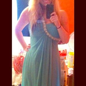 XSCAPE Aqua One-Shoulder Chiffon Gown