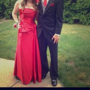 Jessica McClintock Red Satin Evening Gown