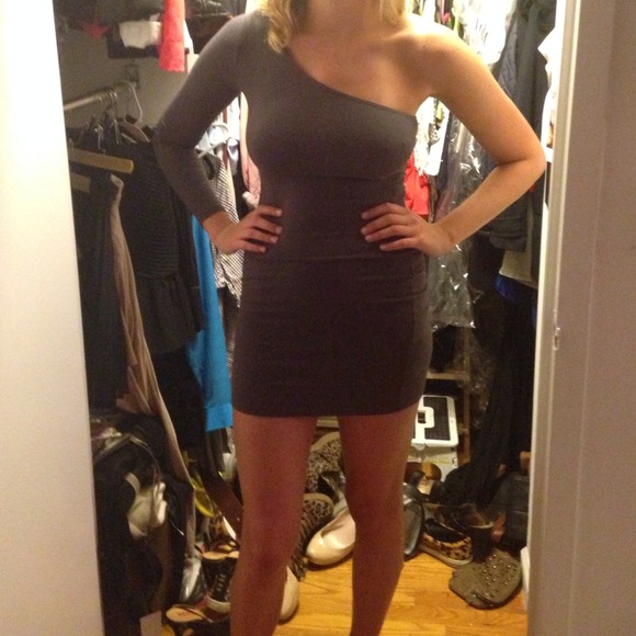 Sexy one shoulder stretchy mini dress charcoal