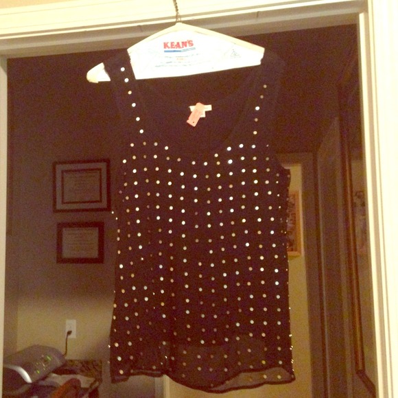 Sheer black gold studded tank