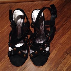 Black suede studded heels