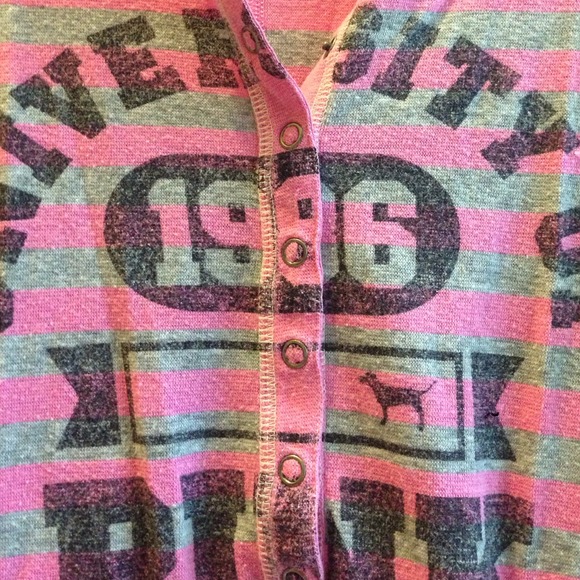 PINK pink and grey stripped vneck button up - Picture 2 of 3