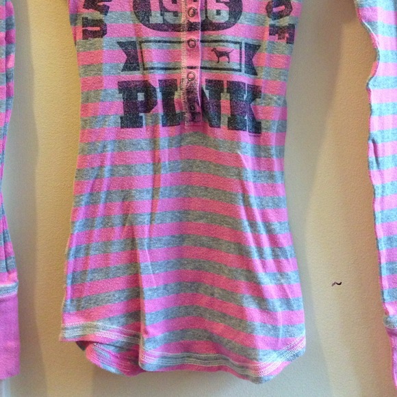 PINK pink and grey stripped vneck button up - Picture 3 of 3