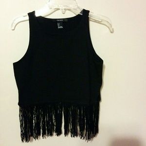 Black fringed crop top
