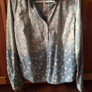 Chambray ombre floral print shirt
