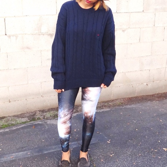 Vintage Oversized Knit Navy Sweater