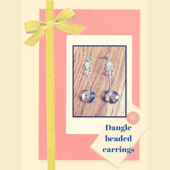 Light brown and clear beaded dangle earrings