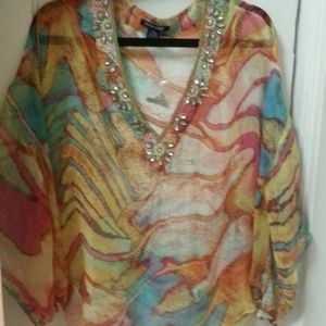 Boston Proper sheer overlay top