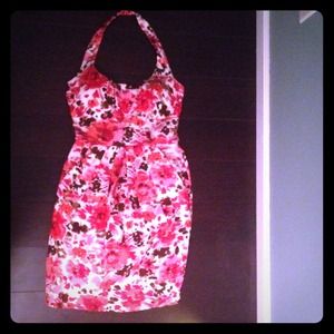 Floral dress, scoop neck, halter top, w/ pockets