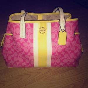 Pink and yellow coach tote!