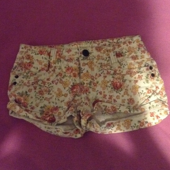 Floral denim shorts