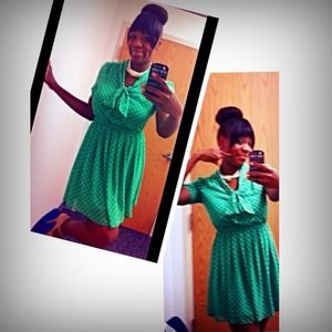 Green and white polkadot dress