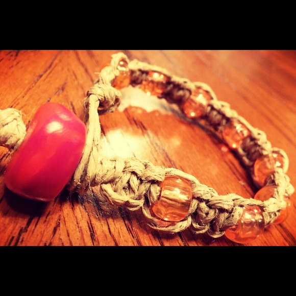 Hemp Bracelet/ Anklet w/Orange Beads HANDMADE - Picture 2 of 3