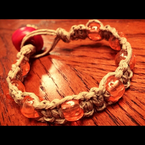 Hemp Bracelet/ Anklet w/Orange Beads HANDMADE - Picture 3 of 3