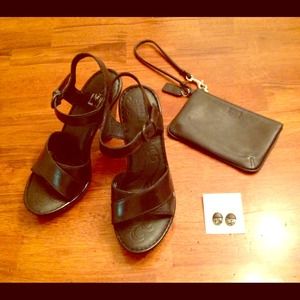 Born black leather high heel sandals