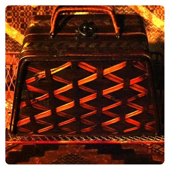 Vintage Bag made of wicker and metal 1950-70s era.