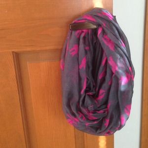 Grey w/pink bird infinity scarf