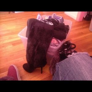 Black stiletto boots with fur size 8 worn 1 time