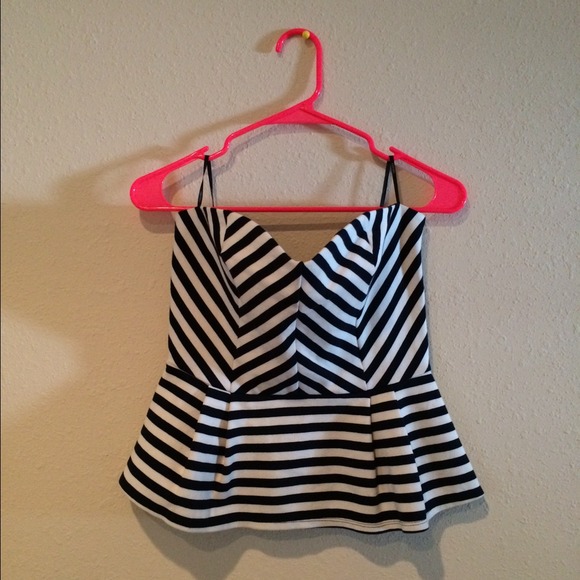 Forever 21 navy/white striped peplum top