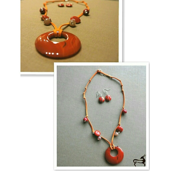 Red&Orange Agate Pendant with matching earrings!