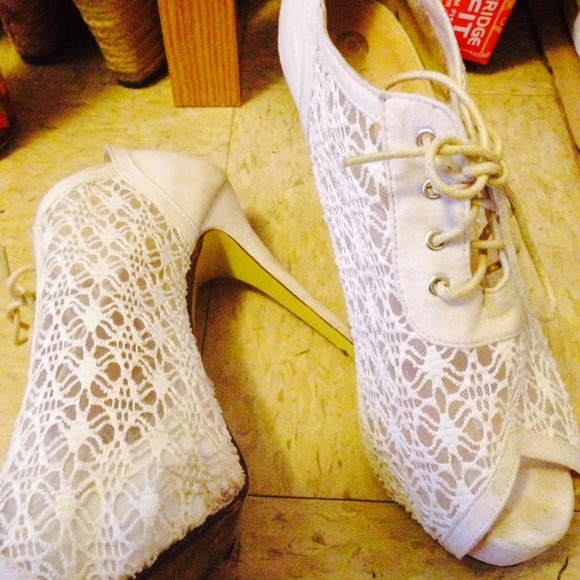 Beige heels .