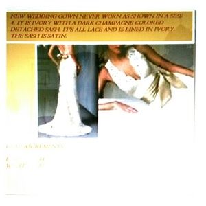 Ivory wedding dress with champagne colored sash.