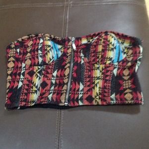 Aztec Print zip up crop top