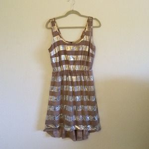 Nude Gold Striped Party Dress