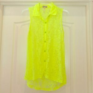 Neon Yellow Cut-off Collared Top