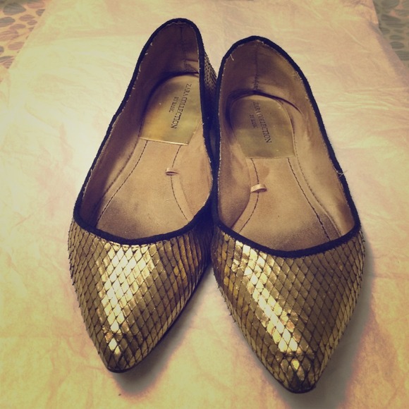 Zara gold flats