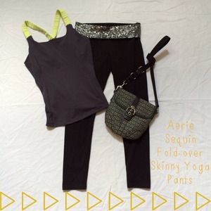 Aerie Sequin Fold-over Skinny Yoga Pants
