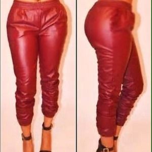Red leather joggers💕HOLD