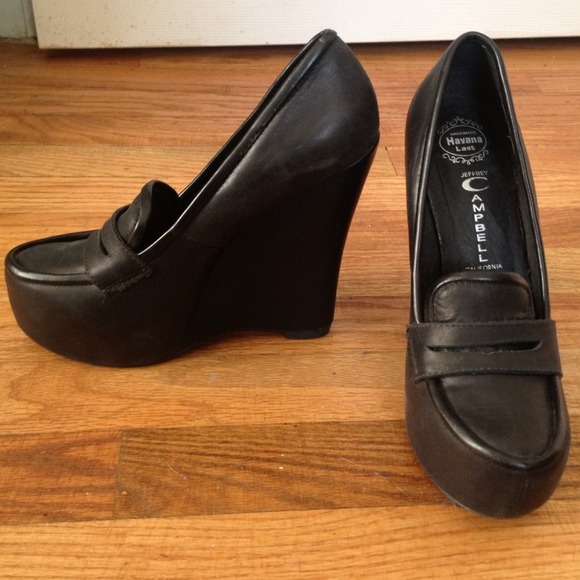 NEW Jeffrey Campbell Black Leather Loafer Wedge