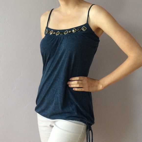 Beaded blue tank top