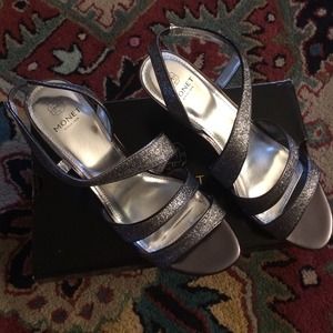 Pewter glitter kitten heel sling backs