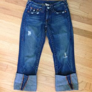 TRUE RELIGION Distressed denim capris