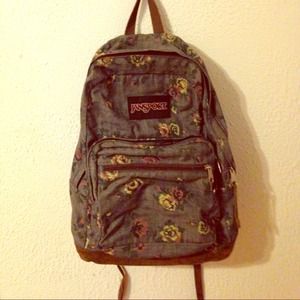 Slightly used Jansport denim floral backpack