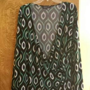 Great faux wrap dress black with purple and turquo