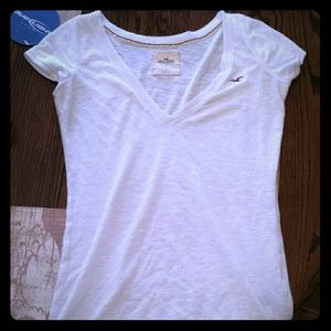White Hollister deep v neck shirt