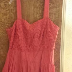 Coral sun dress with eyelet bodice and bottom