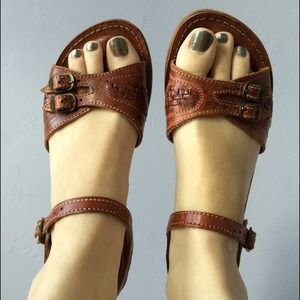 Authentic 70's vintage brown real leather sandals