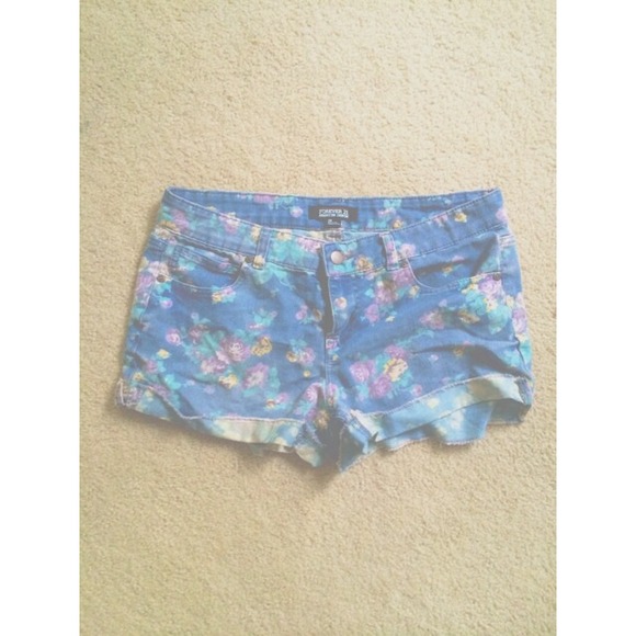 Floral Denim Mid-Waist Shorts
