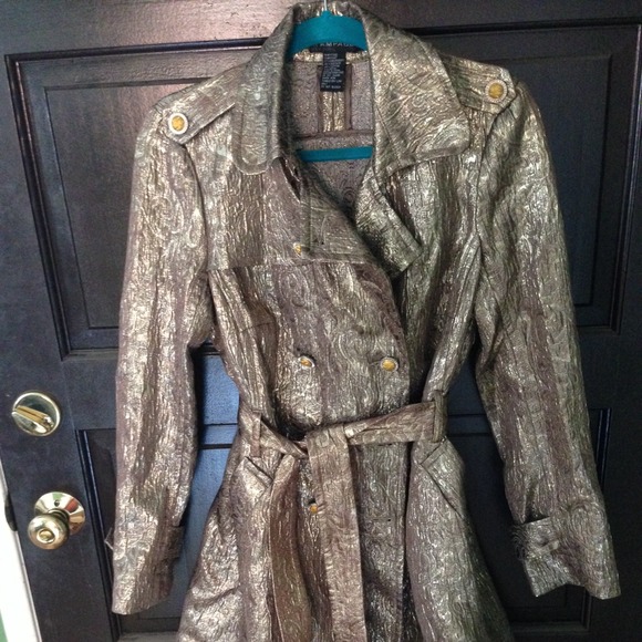 Rampage gold foil brocade trench coat size L