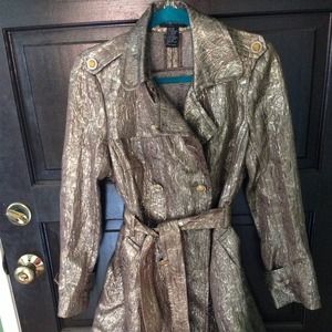 Rampage gold foil brocade trench coat size L