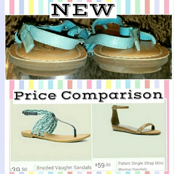 NEW Rhinestone Turquoise Leather Sandals - Picture 3 of 3