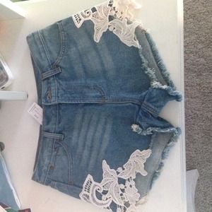 Crochet denim shorts