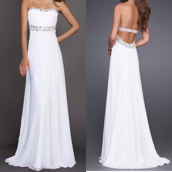 A-Line White Chiffon Prom Dress Size 10