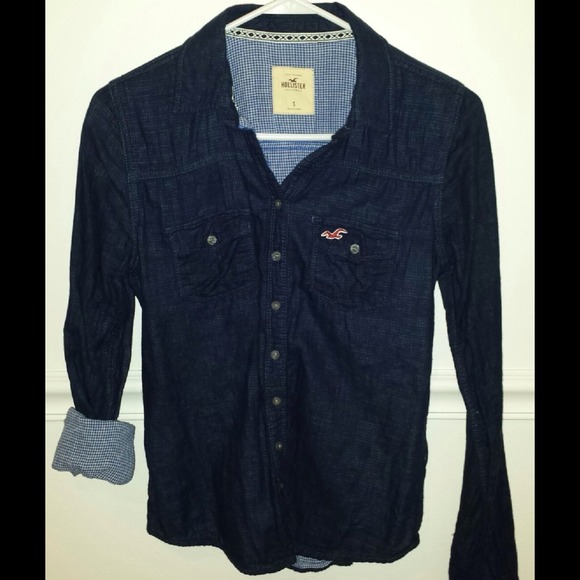 Hollister Navy Blue Checked Button Down Shirt - Picture 1 of 1